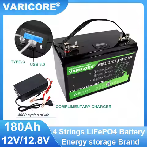 VariCore 12V/12.8V 180AH LCD LiFePO4 Battery pack 4 String Lithium Batteries 2000w Inverter for Tour