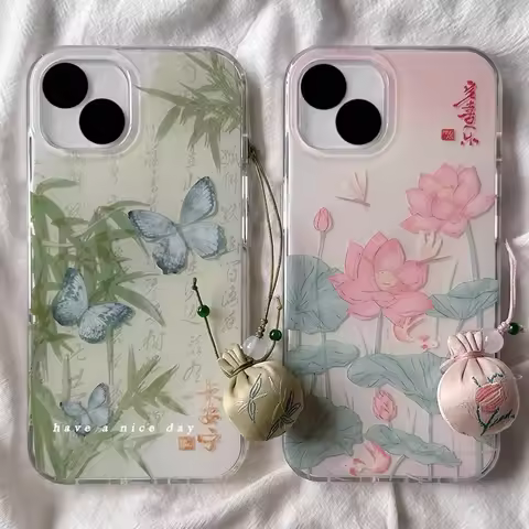 Chinese Style Butterfly Green Bamboo Creative Cute Phone Case For iPhone 16 E 15 14 13 12 11 Pro XS 