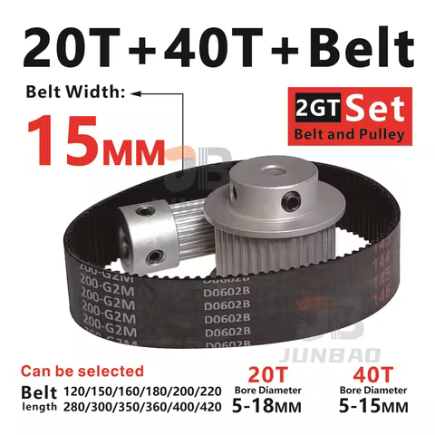 Belt width 15mm ,2GT 20T + 40T timing pulley + belt set - Suitable for 3D Printers, CNC Machines - G
