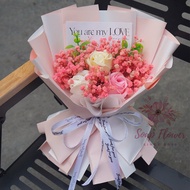 Bó hoa sáp 3 bông với hoa baby khô – Quà tặng ý nghĩa dành cho người bạn yêu thương trong mọi dịp