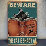 CIFbuy Retro Beware Of Cat Aluminum Sign Funny Wall Decor For Garage Man Cave Bar Club