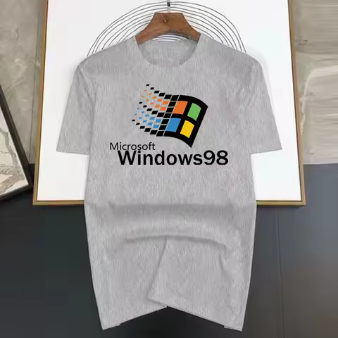 Windows 98 T Shirt Men Women's Crewneck 100% Cotton Windows98 Classic Computer System Tee Shirts Gif