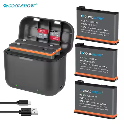 1800mah Battery For Insta360 X3 Battery Charger Box Camera 360 Panoramic Action Camera Batteries Acc