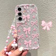 1pc Asymmetrical Luxury Fashion Pink Bow Heart Bracelet, Anti-Slip Raised Edge Protective Phone Case