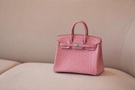 『RP精品』愛馬仕 HERMES鴕鳥皮柏金包 Birkin 25 櫻花粉 銀扣