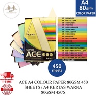ACE A4 COLOUR PAPER 80GSM 450 SHEETS / A4 KERTAS WARNA 80GSM 450'S