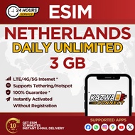 eSIM Netherlands Daily Unlimited 3 GB Data | eSIM Activated Instantly
