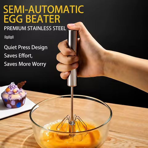 Semi-automatic egg beater and milk frother manual stainless steel mixing rod cream mixer egg whisk b