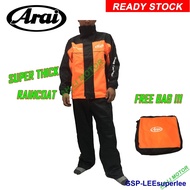 LEEsuperlee Arai Raincoat Motorcycle High Quality AAA ( 2.2kg ) Waterproof Canvas Pants and Sling Bag .Baju Hujan Premium ORANGE (L / XL)