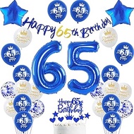 65th Birthday Decoration Man, Blue Banner 65th Birthday Garland Decoration 65th Man Gold Balloons 65