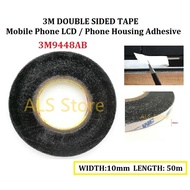 [3M 9448AB] Black Double Sided Adhesive Tape Sticky for Mobile Phone LCD - 10mm ,50meters