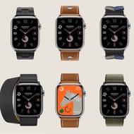 現貨45mm，Hermes apple watch S9/愛馬仕手錶/蘋果智能手錶/運動手錶，41mm/45mm銀盤/黑盤，single tour/double tour，皮帶/編織/硅膠/環保錶帶