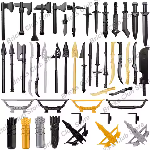 Medieval Military Figures Accessories Building Blocks Soldier Weapons Halberd Hammer Spear Axe Cross