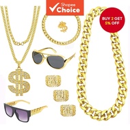 Punk Street Jewelry Set Necklace Ring Bracelet Sunglasses for Party Rapper
