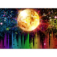 7x5ft Disco Ball Photography Backdrop Golden Glitter Disco Ball Colorful Neon Light Background 60s 7
