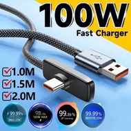 100W 6A USB Fast Charging Cable For Type C-90° Elbow-Braided Data Charger Smartphones And Laptops