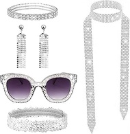 70s Disco Outfit Women's Accessories 5 Pieces 70s 80s Disco Sequins Sunglasses Glitter Headband Tass