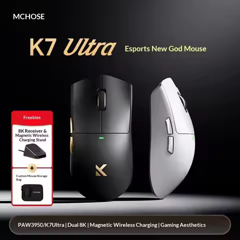 MCHOSE K7 Ultra Lightweight Gaming Mouse, Esports 8K Wireless with Magnetic Charging, PAW3950 Sensor