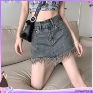 Women's Denim Skirt Gyaru Skirts for Woman Clothes Fringe Short Jeans Mini Streetwear Offer Free Shi