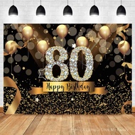 7x5ft Happy 80th Birthday Photography Backdrop Glitter Black and Gold Balloons Background for 80th B