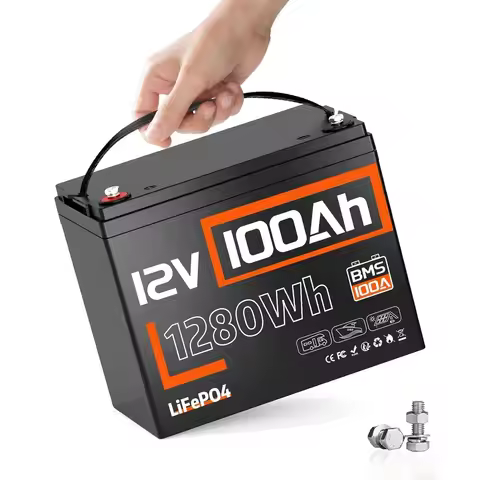 12V 100Ah LiFePO4 Battery Lithium Deep Cycle, Group 24, IP67, Built-in 100A BMS, 1280Wh Energy, 1500