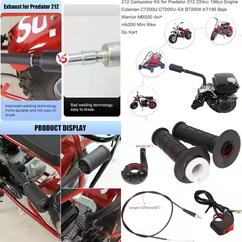 VM22 Carburetor 212cc Exhaust Muffler Satge 2 Kit Replacement for Predator 224cc 196cc 6.5hp Coleman