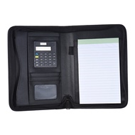 A5 PU Leather Folder Business Padfolio Folder Document Case Zippered Closure with Calculator Card Ho