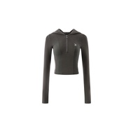 1JINN STUDIO Sports Girl Slim-fit Slimmer Look Hooded Zipper Skinny Short Long-sleeved Knit Top