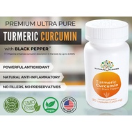 Premium Turmeric Curcumin Root Powder with Black Pepper 90 Vegan Capsules- Natural Florida - Made in