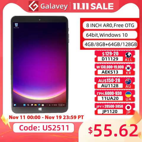Free OTG Cable 64bit 8 INCH AR0 Tablet 4GB/8GB RAM 64GB/128GB ROM 1280x800 IPS Windows 10 CPU Dual C