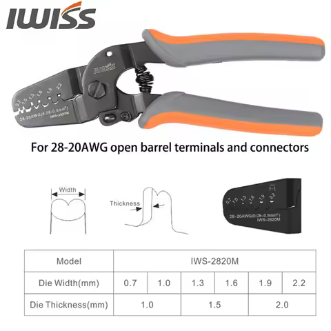IWS-2820 Crimper Plier IWISS Mini Micro Open Barrel Crimping Tools for AWG28-20 JAM Molex Tyco JST2.
