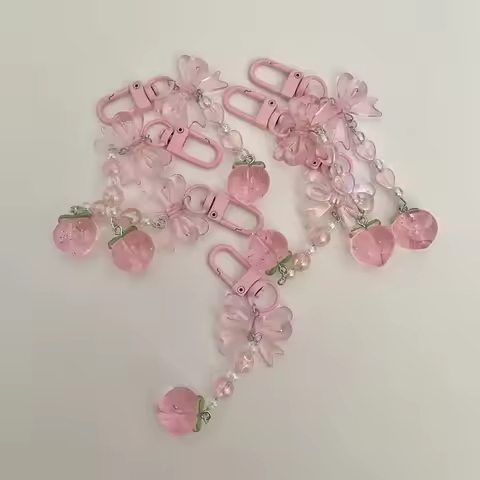 Cute beaded peach keychain y2k style Handmade gift