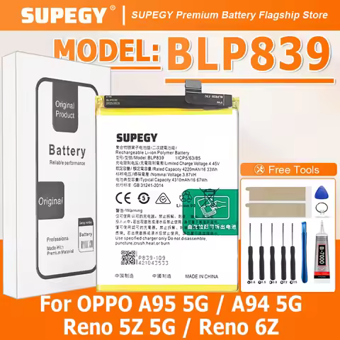 SUPEGY 100% New Battery BLP839 For OPPO A95 5G /A94 5G/RENO 5Z 5G/RENO 6Z Battery + Free Tools