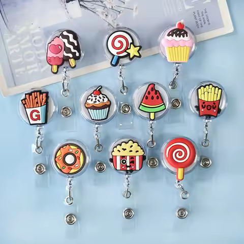 1 PCS Cute Food Ice Cream Doughnuts Cake Style Retractable Card Holder Badge Reel Nurse Exhibition G