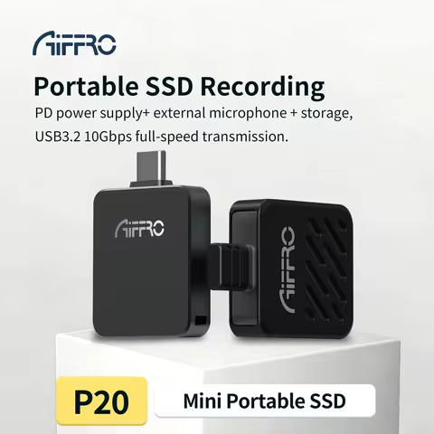 Aiffro P20 Mini Portable SSD 10Gbps Up To 1000MB/s Ultra Slim 14g External Solid State Drive for iPh