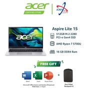 ACER ASPIRE LITE 15 AL15-41P-R4DZ 15.6" LAPTOP (R7-5700U 16GD4 512SSD / 15.6" FHD / W11H / OFFICE OP