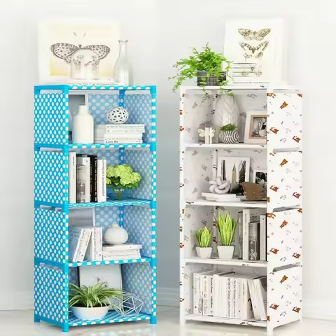 5 layer DIY Simple Bookshelf Easy Assembly Bookcase Can Be Moved Children's Debris Rack Shelf Home F