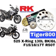 RK Sprocket Set Triumph Tiger 800 RK525 KRX X-Ring Rivet Black / Gold Chain 130L Rantai Hitam Emas X