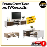Living Mall Reagan Coffee Table and TV Console Bundle In Natural Oak, White, and Walnut Colour