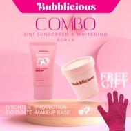 BUBBLICIOUS Combo Whitening Scrub 200ml & 3-in-1 Hybrid Sunscreen 30ml | Glowing & Wudhu-Friendly