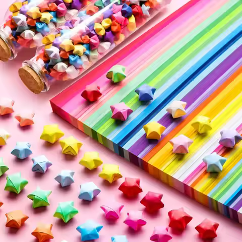 Origami Stars Paper Strips Lucky Colorful Star Decor Folding Paper for Gifts Arts Crafting Supplies 