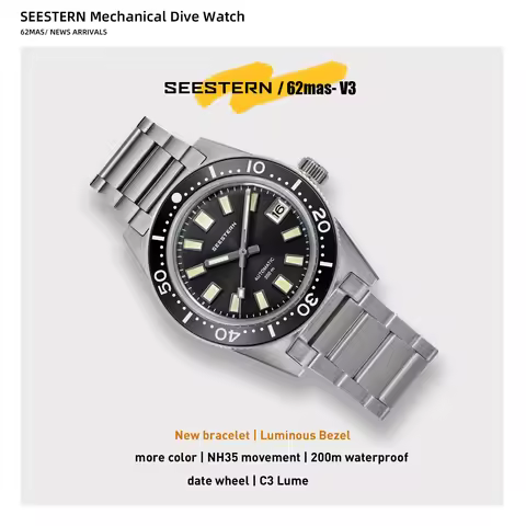 SEESTERN 62MAS Diving Watch Men Automatic Mechanical Wristwatch Luminous Bezel Waterproof NH35 Movem