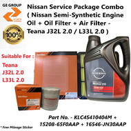 Nissan Service Package Combo ( Nissan Engine Oil 10W40 + Oil Filter + Air Filter ) - Teana J32L 2.0 