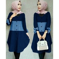 KATUN TNK HERMINA KTK NAVY COTTON MATERIAL, HANDS 7PER8 WITH SEWED RIBBON, ALL SIZE FIT XL LD100 PJ1
