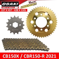 Honda CB150X / CBR150-R New Model Osaki Lucky Gold Chain & Sprocket Set