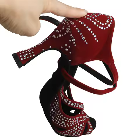 Wedopus Customized Wholesale Women's Burgundy Velvet Dance Shoes 9CM New Style Dance Shoes Salsa Sho