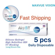 5 pieces Maxvue Airsoft 1 Day HD Silicone Hydrogel Daily Disposable Clear Contact Lenses