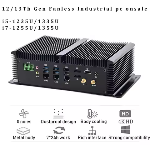 13Th Gen Industrial Computer i5-1335U/i7-1355U 8 COM 3*LAN 2*HDMI 1*DP RS232,422,485 COM USB WIFI in