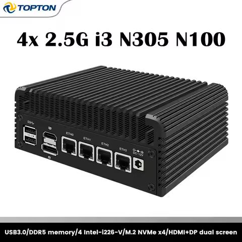 X4C Fanless Firewall Mini PC 4x i226-V 2.5G LAN Intel N305 N100 DDR5 8xUSB pfSense Proxmox NAS Home 