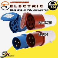 Weatherproof (IP44) 16A 3 PIN PLUG & SOCKET / 16A 4 PIN PLUG & SOCKET 220-240V IP44